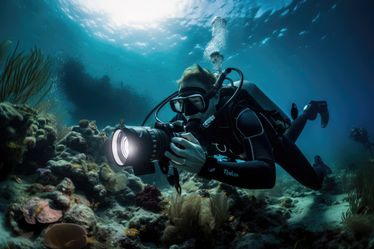 buso con una cámara bajo el agua